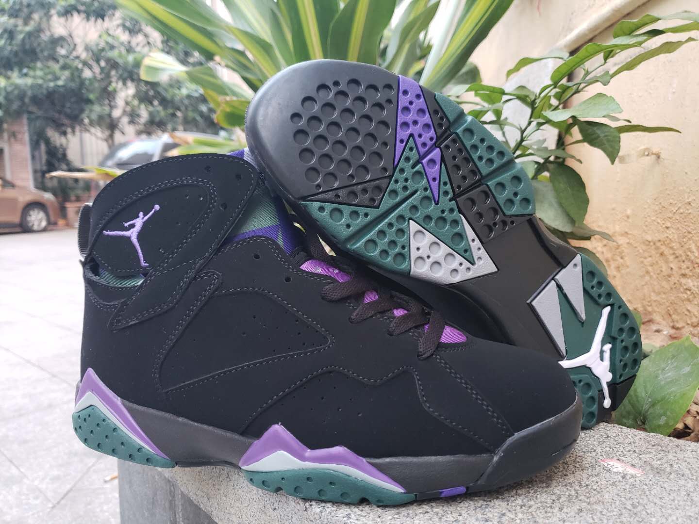 2019 Air Jordan 7 Retro Black Purple Green Shoes - Click Image to Close